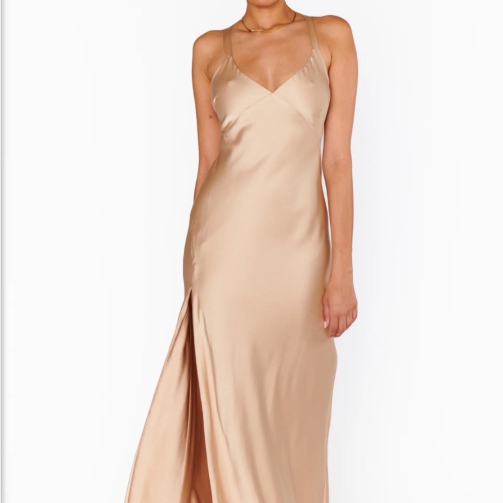 Show Me Your Mumu Satin Maxi Slip Dress in Champagne